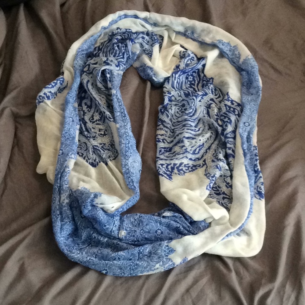 Blue and white paisley infinity scarf